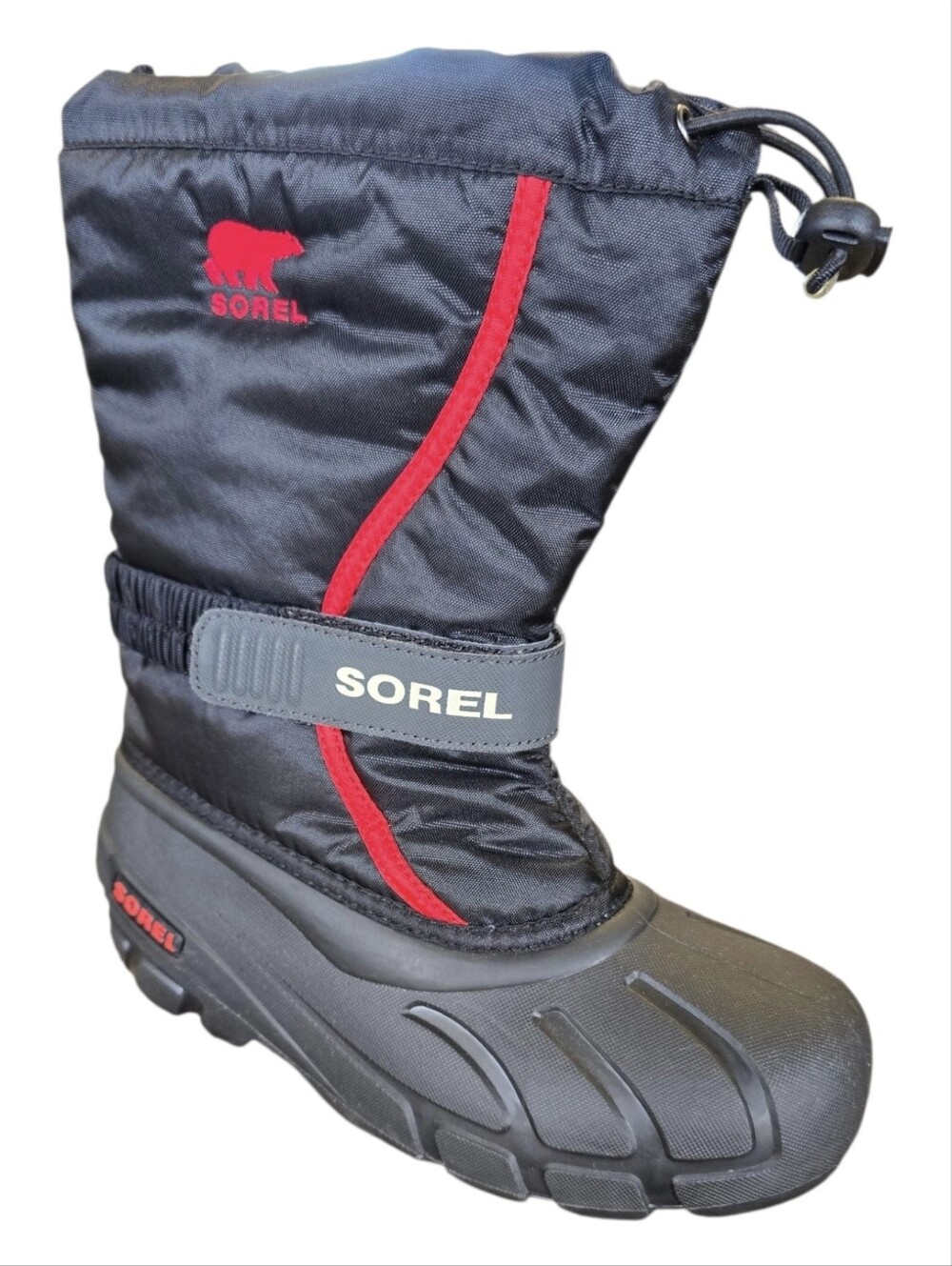 ​Sorel Flurry Black Red Waterproof Winter Snow Boots Youth 4 / Women’s 5.5-6